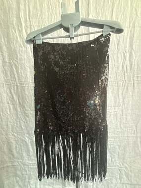 Hidden Label Black Sequin Fringe Mini Skirt